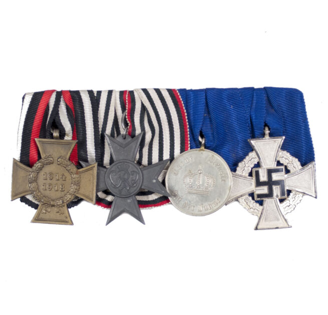 WWIWWII Medalbar with Hinterbliebene Kreuz, Kriegshilfskreuz, Treue Dienste bei der Fahne and Treue Dinest 25 Jahre Kreuz