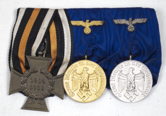 German WWII Medalbar with Nichtkämpferkreuz + Heer Dienstauszeichnung 12 + 4 Jahre