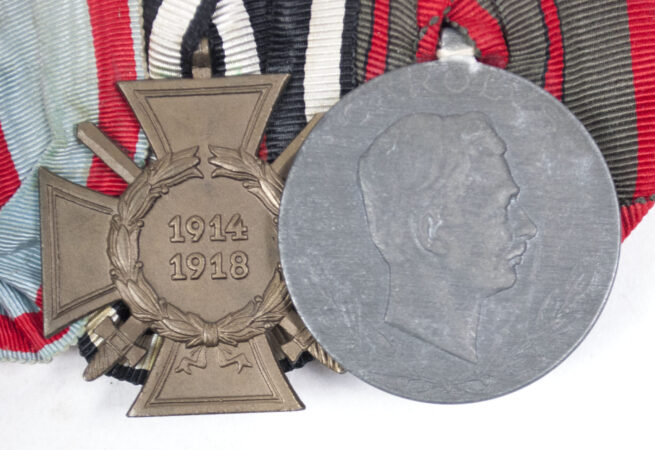 (Hessen) WWI medalbar with EK2, Militär Sanitätskreuz, FEK, Austrian Woundmedal + ribbonbar