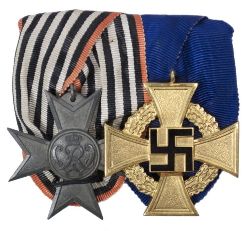 German WWII medalbar with Kriegshilfskreuz + Treue Dienst 40 Jahre (With makerslabel ny Fahnenfabrik Mehn)