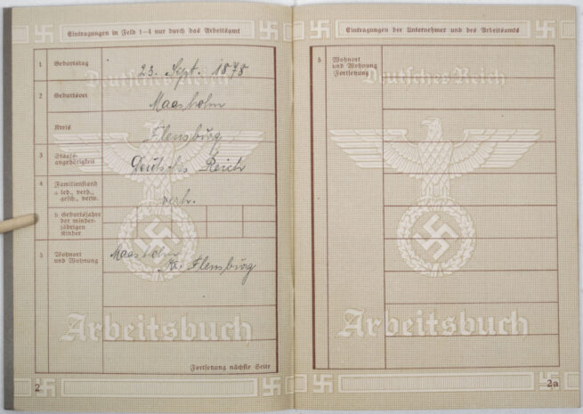 Arbeitsbuch second type Arbeitsamt Schleswig (1939)