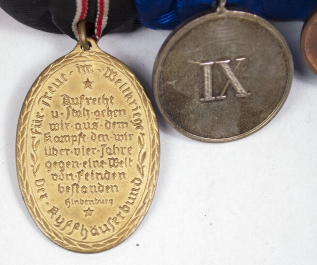 German WWI Medalbar with Reserve Landjahr medal, Treue Dienst bei der Fahnemedal, Kyffhauser medaille (makers label by Sedladzek)