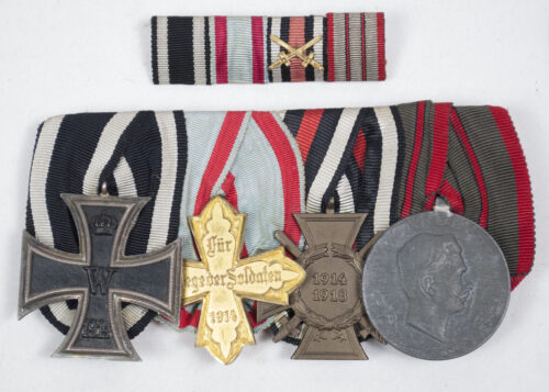 (Hessen) WWI medalbar with EK2, Militär Sanitätskreuz, FEK, Austrian Woundmedal + ribbonbar