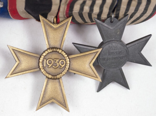 German WWII Medalbar with Kriegshilfskreuz, Kriegsverdienstkreuz, Treue Dienste 25 Jahre Kreuz