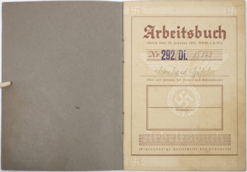 Arbeitsbuch second type Arbeitsamt Donauwörth (1939)