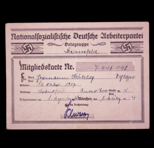 NSDAP Mitgliedskarte #7948098