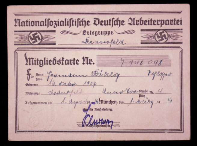 NSDAP Mitgliedskarte #7948098