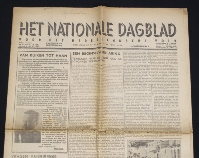 (Newspaper NSB) Het Nationale Dagblad 1e Jaargang No. 1 (Very rare!)