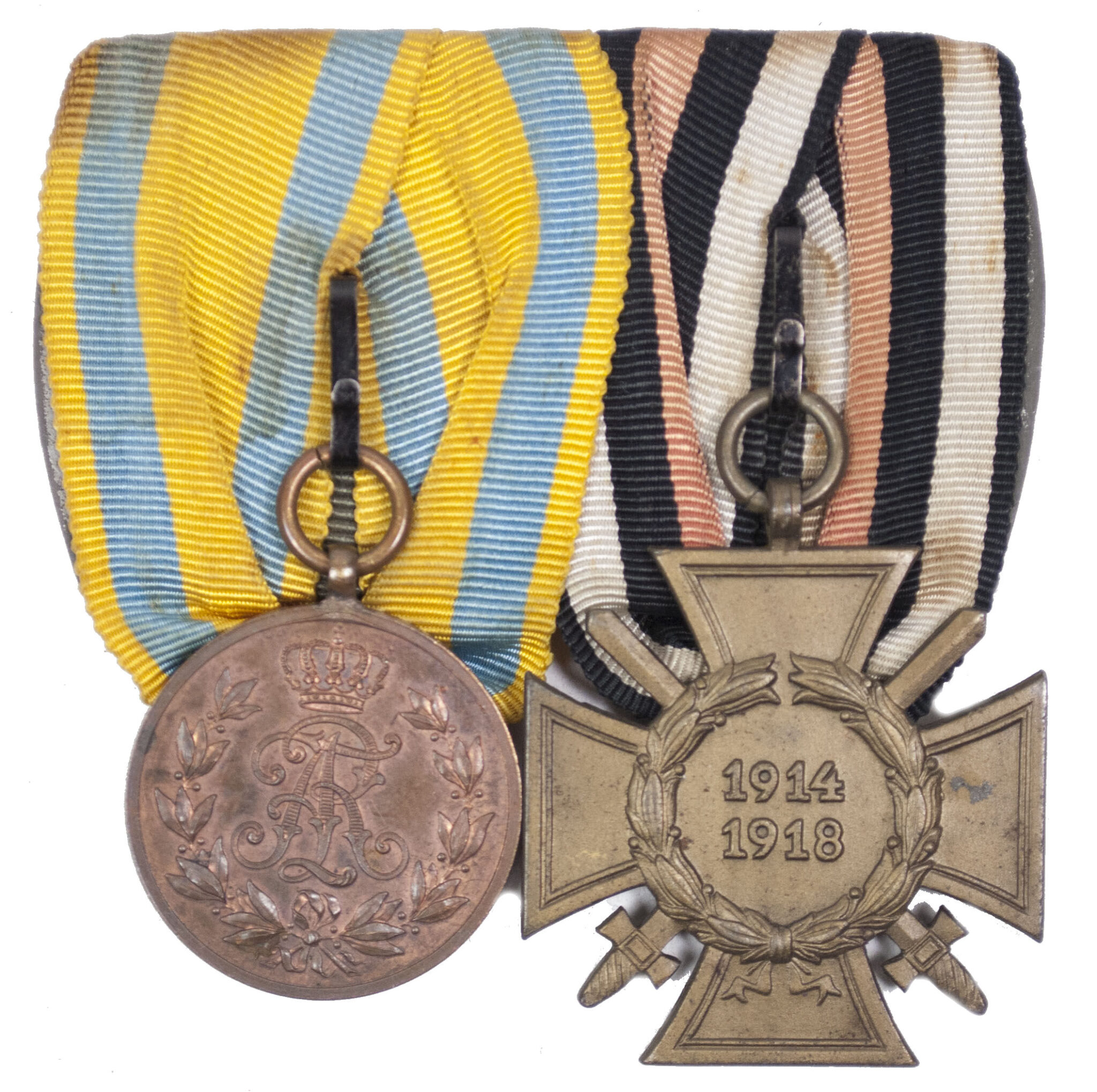 Sachsen) Double medalbar with Friedrich August medaille bronze +