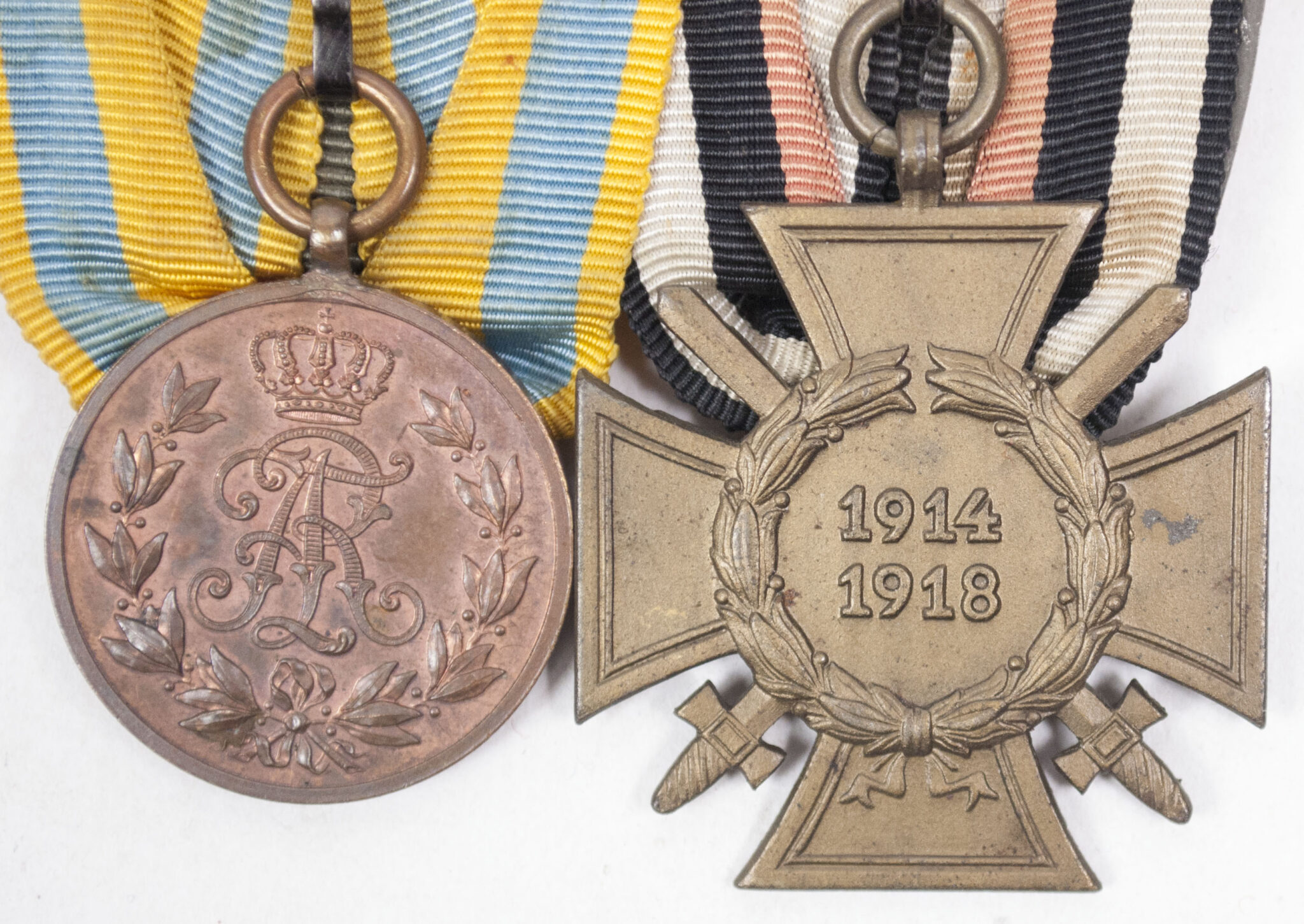 Sachsen) Double medalbar with Friedrich August medaille bronze +