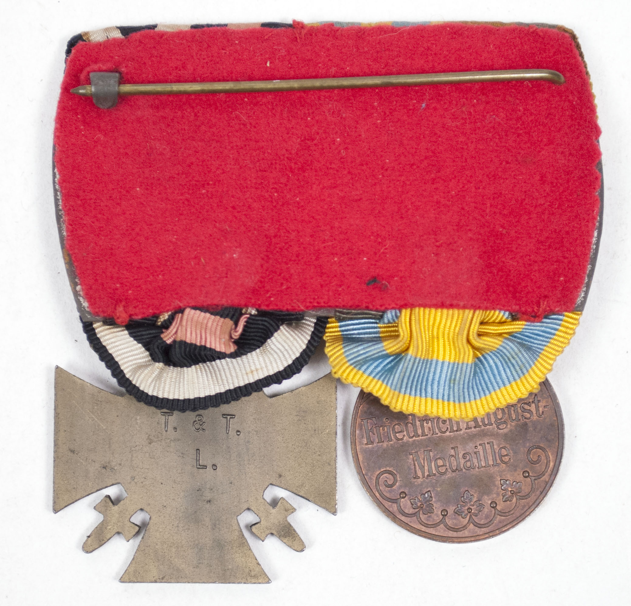 Sachsen) Double medalbar with Friedrich August medaille bronze +