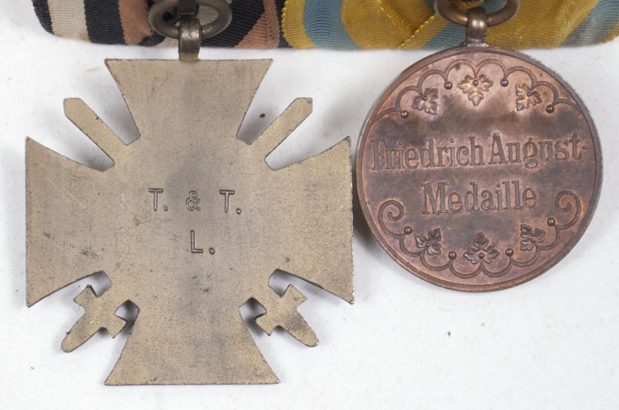 Sachsen) Double medalbar with Friedrich August medaille bronze +