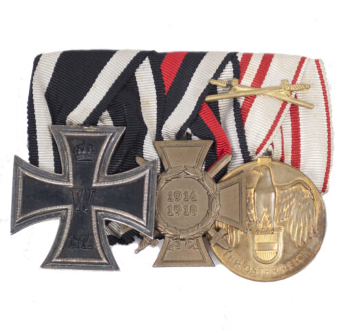 WWI medalbar with EK2, Frontkämpfer Ehrenkreuz, Austrian commemorative medal