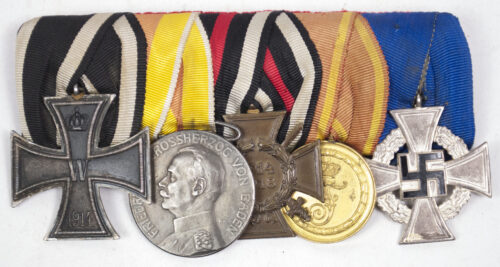 (Baden Württemberg) Medalbar with EK2, Baden Verdienstmedaille, FEK, Treue Dienste bei der Fahne XII Jahre, Treue Dienst 25 Jahre