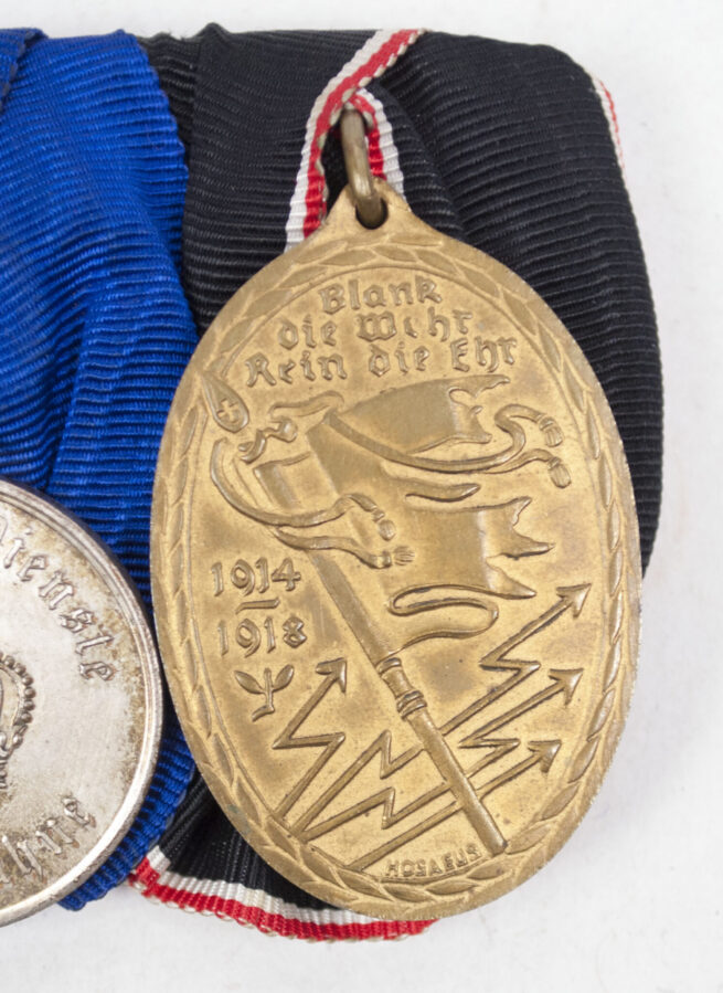 German WWI Medalbar with Reserve Landjahr medal, Treue Dienst bei der Fahnemedal, Kyffhauser medaille (makers label by Sedladzek)