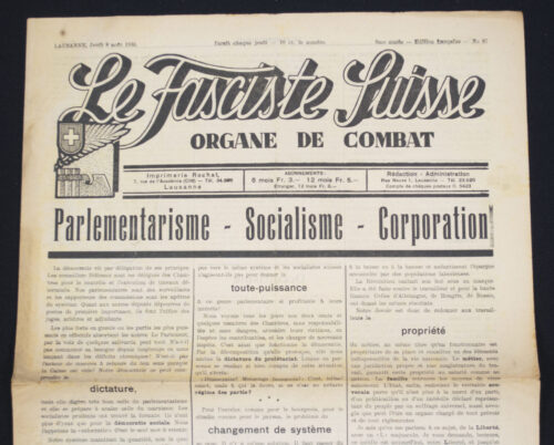 (Newspaper) Le Fasciste Suisse - Organe de Combat (8 August 1935)