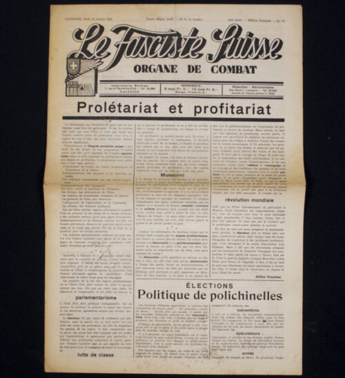 (Newspaper) Le Fasciste Suisse - Organe de Combat (10 October 1935)