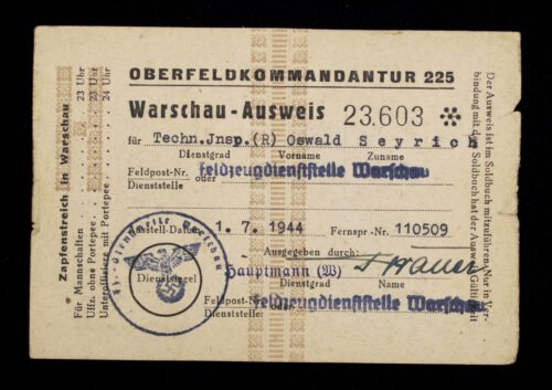Warschau Ausweis + Dauerausweis (19441945)