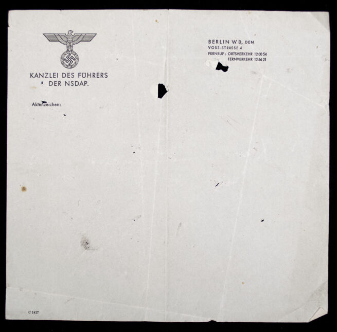 A sheet of original Kanzlei des Führers der NSDAP