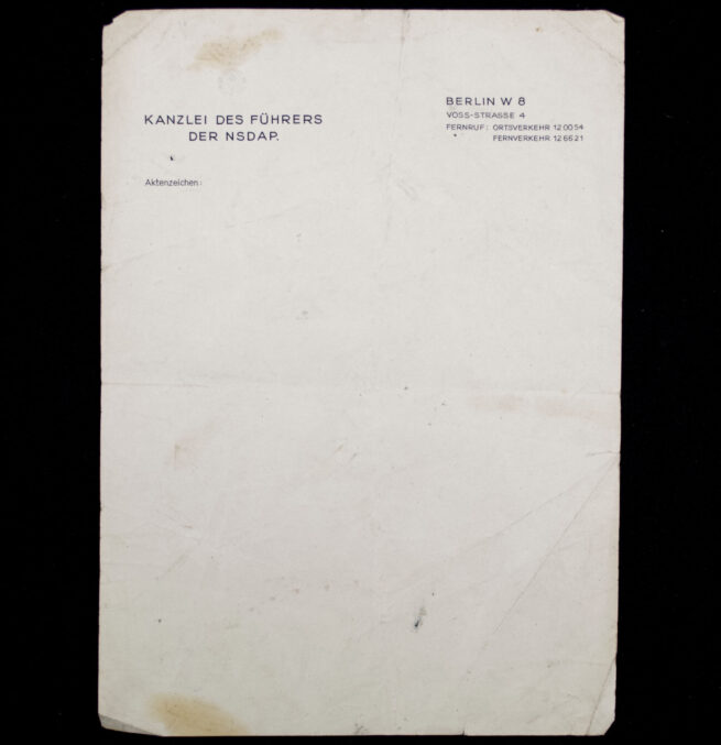 A sheet of original Kanzlei des Führers der NSDAP writing paper
