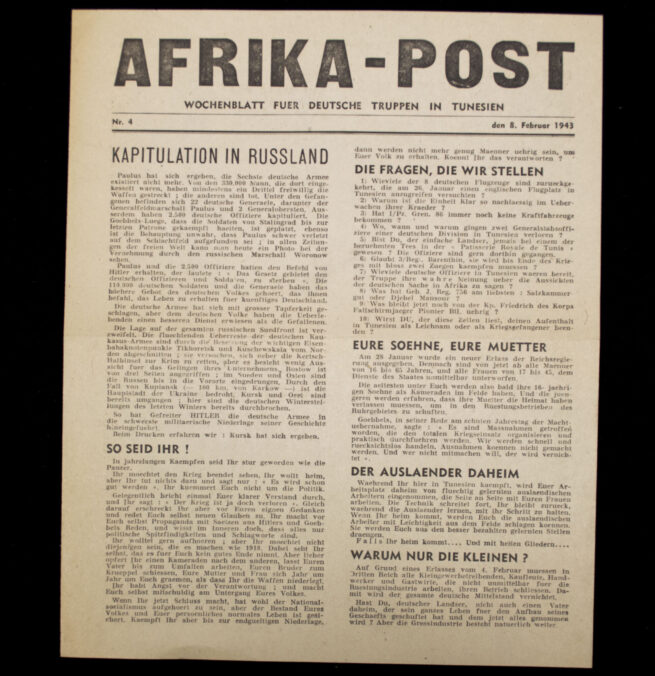 Afrika-Post. Wochenblatt für Deutsche Truppen in Tunesien NR.4 (1943)