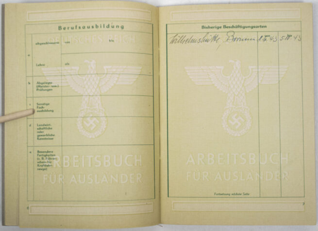 Arbeitsbuch für Ausländer - Ostarbeiter Dnepropetrovsk- Arbeitsamt Alfeld (1944)