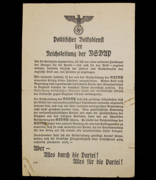 (Pamphlet) Politischer Volksdienst der Reichsleitung der NSDAP (1940)