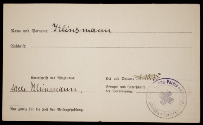 Deutsches Rotes Kreus (DRK) Mitgliedsausweis (1935)