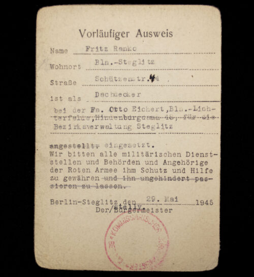 (Germany) Vorläufiger Ausweiss Steglitz (1945)