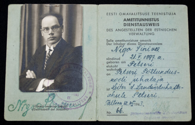 (Estonia) AmetitÕend Dienstausweis des Angestellten der Estnischen Verwaltung (1943)