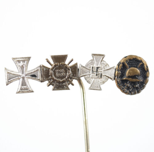 Miniature medal stickpin with EK2, FEK, Treue Dienst, Verwundetenabzeichen schwarz