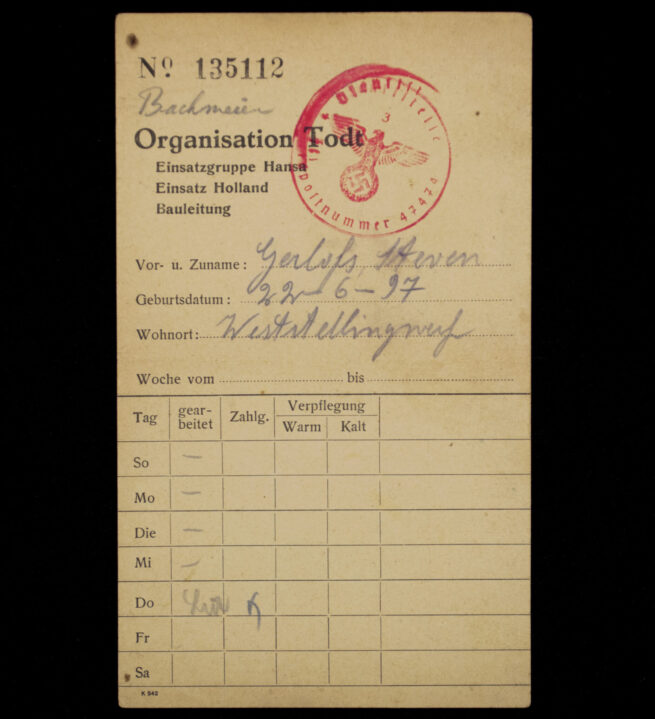 (Holland) Organisation Todt Einsatzgroupe Hansa, Einstatz Holland, Bauleitung
