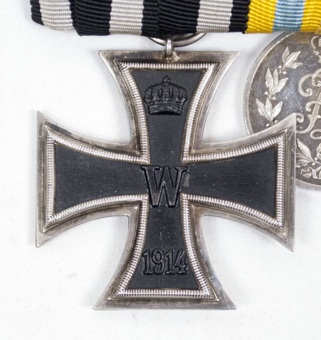WWII Medalbar with Iron Cross second class and Silver Friedrich August medal, FEK, Treue Dienste bei der Fahne