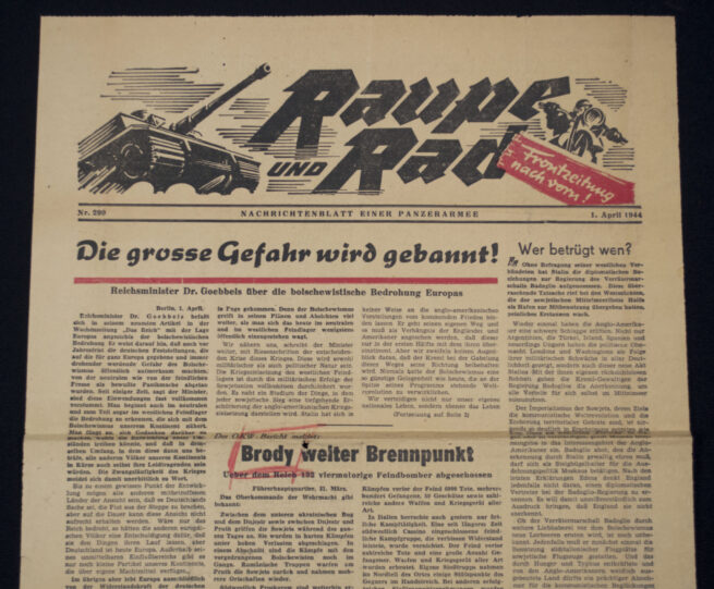 (Newspaper) Raupe und Rad - Nachrichtenblatt einer Panzerarmee 1 April 1944