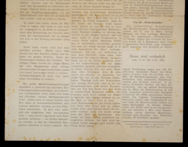 (Newspaper) Festung Gotenhafen Nummer 4. - 18 März 1945
