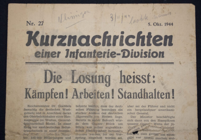 (Newspaper) Kurznachrichten einer Infanterie Division (1944)