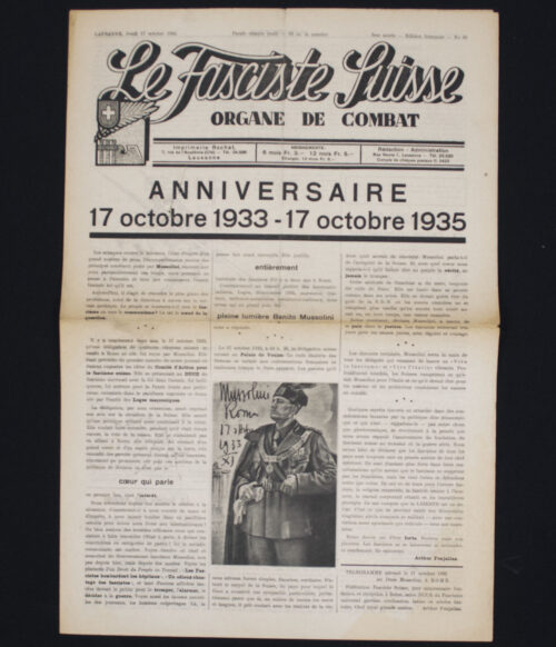(Newspaper) Le Fasciste Suisse - Organe de Combat (17 October 1935)