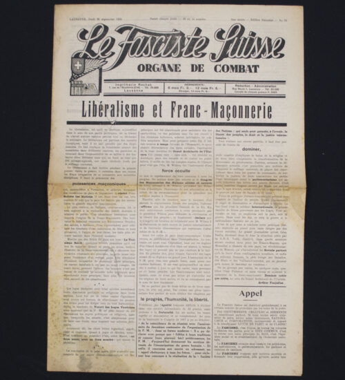 (Newspaper) Le Fasciste Suisse - Organe de Combat (26 September 1935)