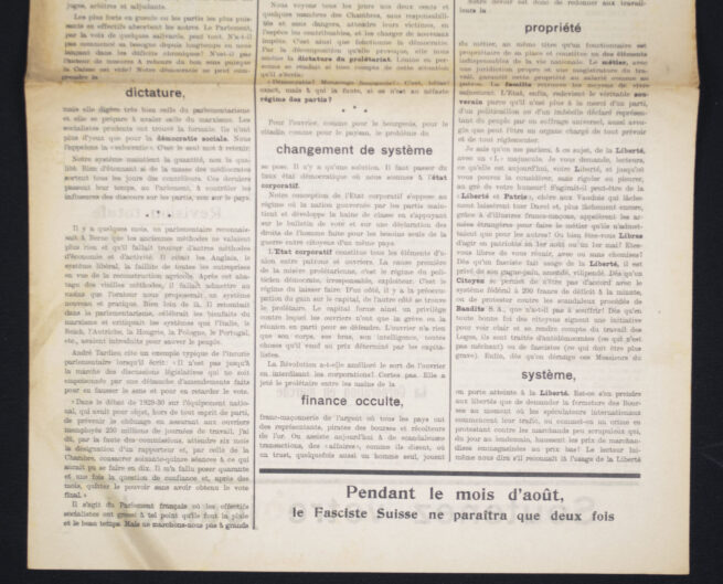 (Newspaper) Le Fasciste Suisse - Organe de Combat (8 August 1935)