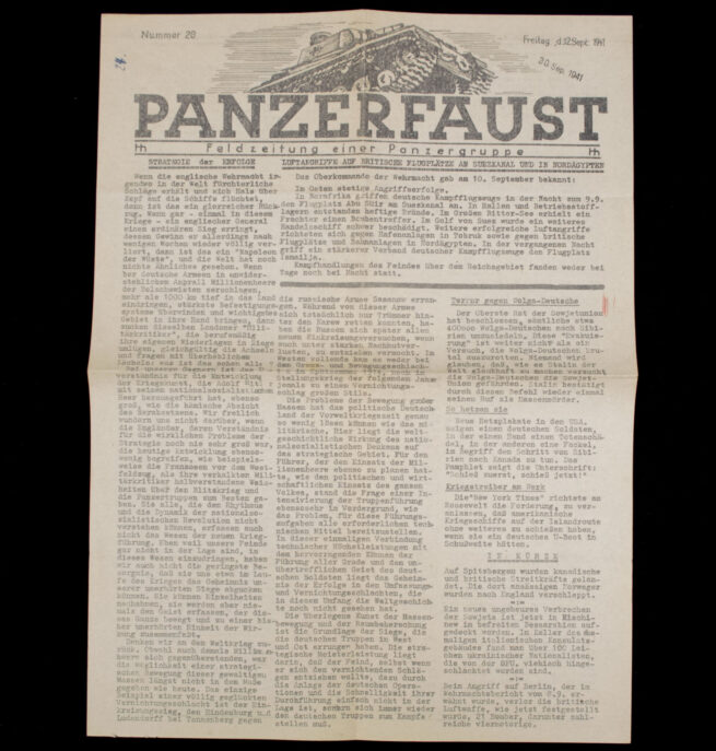 (Newspaper) Panzerfaust. Feldzeitung für Soldaten einer Panzerarmee. Nr.28 (1941)