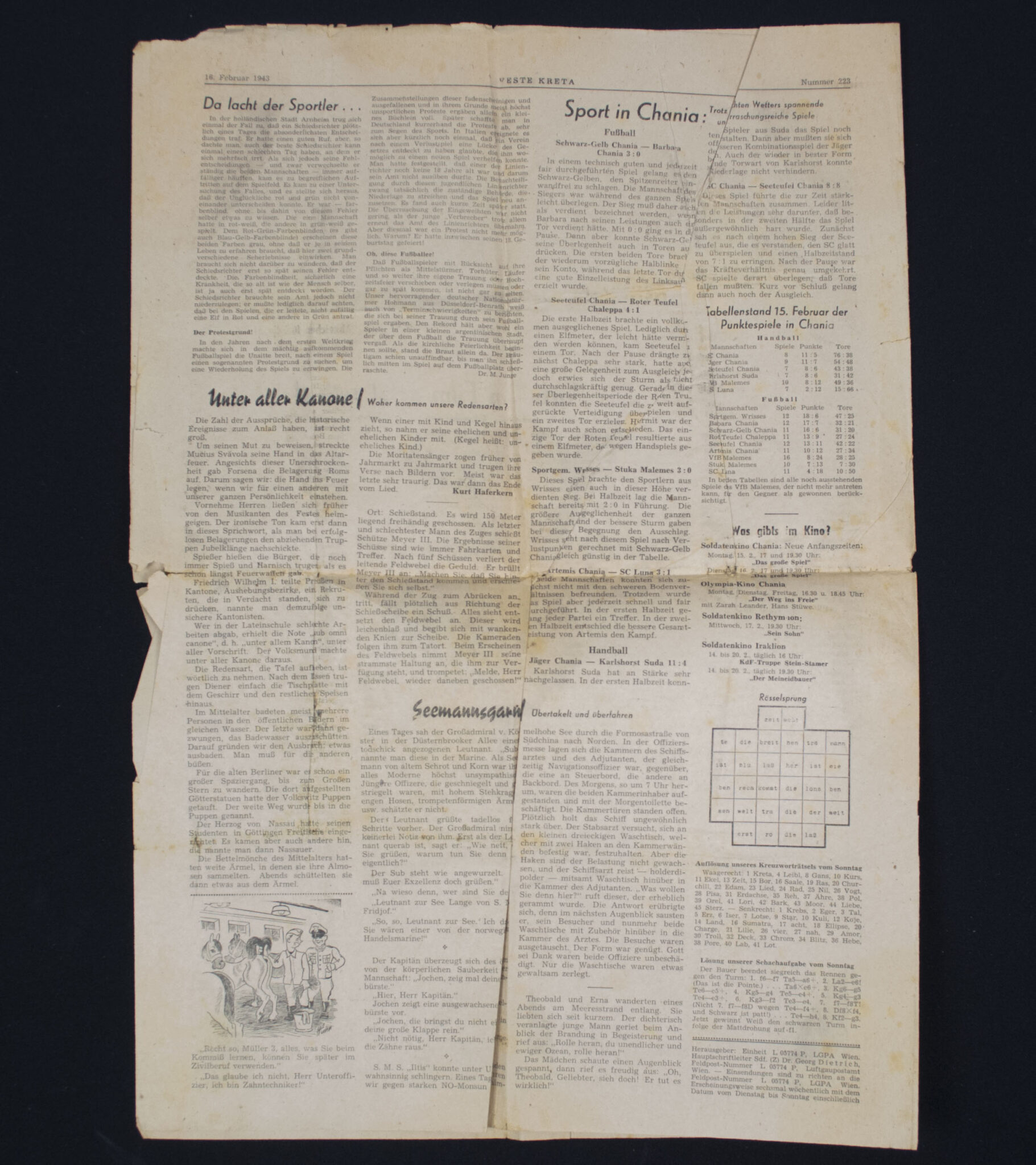 (Newspaper) Veste Kreta - deutsche Soldatenzeitung 17 February 1943