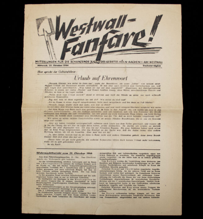 (Newspaper) Westwall Fanfare! Mitteilungen für die schanzende Jugend des Gebietes Köln-Aachen am Westwall (1944)