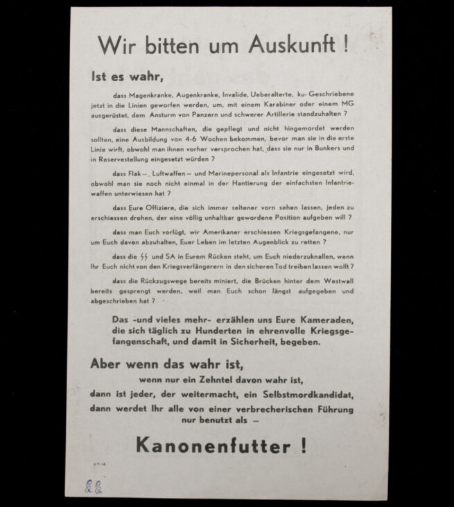 (Pamphlet) Allied anti-German propaganda Wir bitten um Auskunft!