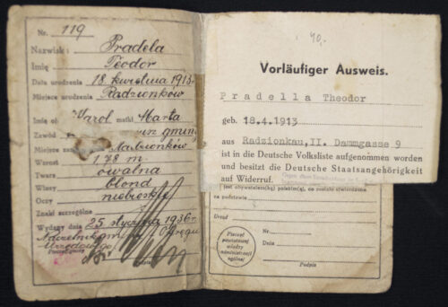 (Poland) Dowód Osobisty Vorläufiger Ausweis Deutsche Volksliste (1936)