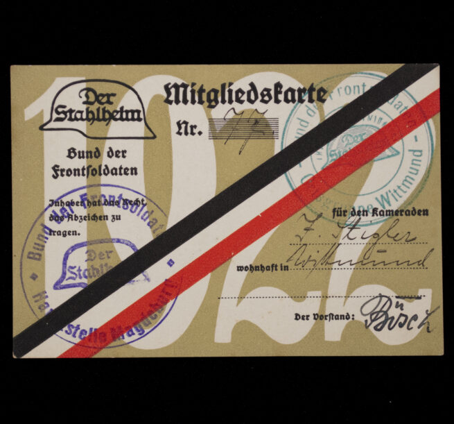 Stahlhelmbund / Der Stahlhelm Mitgliedskarte 1922 ( EXTREMELY RARE!)