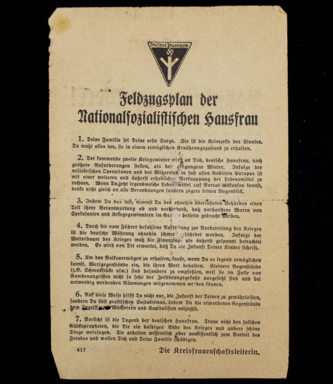 (Pamphlet) Feldzugsplan der nationalsozialistischen Hausfrau (1940)
