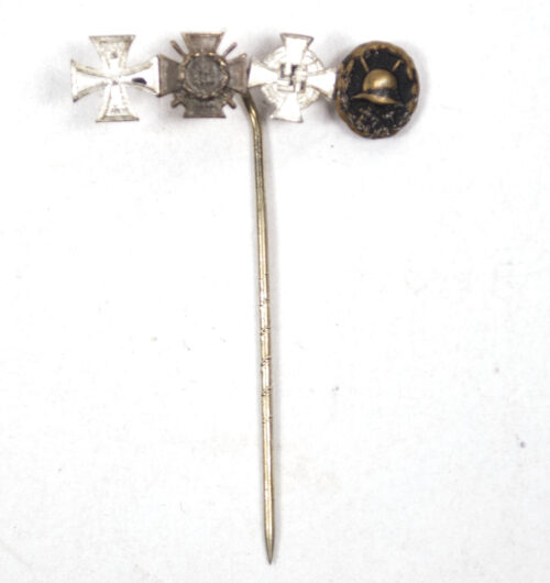 Miniature medal stickpin with EK2, FEK, Treue Dienst, Verwundetenabzeichen schwarz