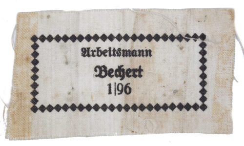 Reichsarbeitsdienst (RAD) Nametag Arbeitsmann Beckert 196