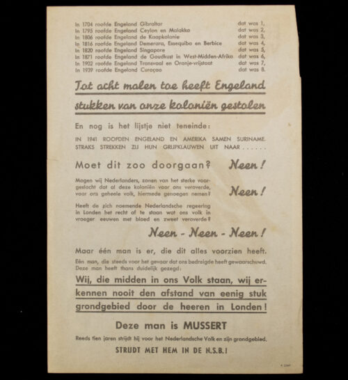 (NSB) Pamphlet Eens met bloed en zweet verworven voor ons volk, nu verraden en verkwanseld 2