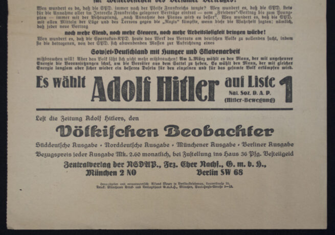 (Pamphlet) Nationalsozialistische Deutsche Arbeiterpartei (Hitler-Bewegung) Hitler wählt List 1
